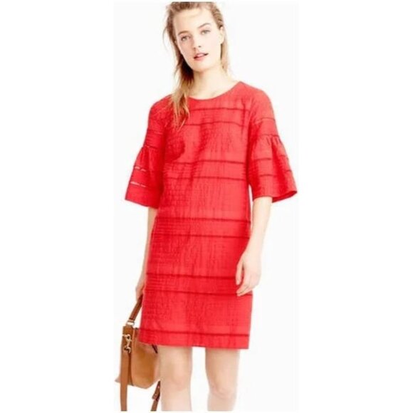 J. Crew Women's Red Orange Flutter Sleeve‎ Knee Length Dress Size 8 - Picture 1 of 11